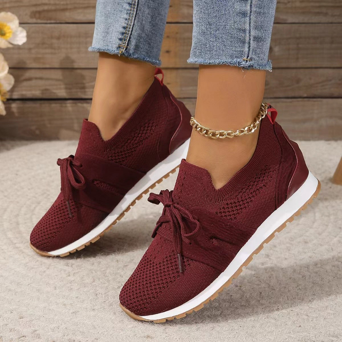 New Lace Up Mesh Flats Shoes For Women Breathable Casual Breathable Walking Wedges Shoes - Eloy Royal