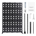 Metal Privacy Screen, 47' W x 72' H, Outdoor Privacy Screens 5-Panel, Freestanding Outdoor Divider with Stand, Decorative Garden Steel Privacy Fence for Balcony Patio Indoor Room Black