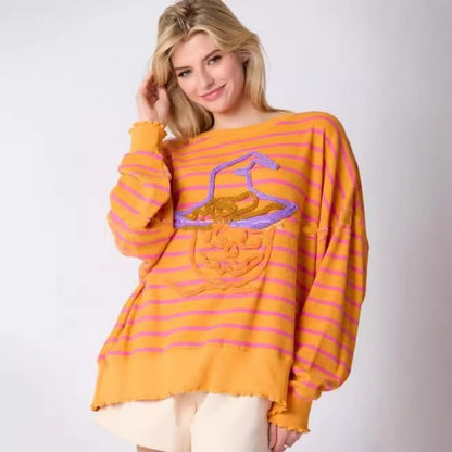 Women's Halloween Embroidered Sweater Loose Casual Top