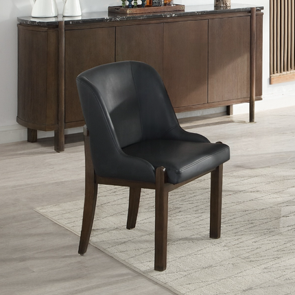Estella Black Leatherette & Walnut Side Chair (Set of 2)