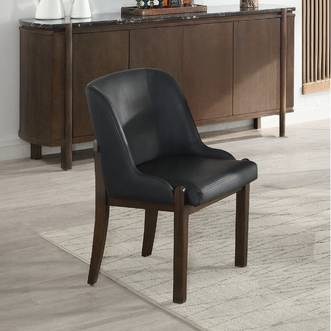 Estella Black Leatherette & Walnut Side Chair (Set of 2)