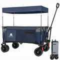 Multi-Functional Pull Folding Wagon Cart with Flexible Handle & Canopy, Heavy Duty Utility Cart with 7'x4' All-Terrain Wheels for Camping, Transport, Groceries, Sports, 480LBS/120L(Blue Gray)