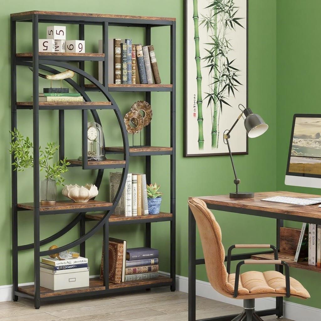 Geometric Design Display Shelf, Spacious Bookcase, Freestanding Bookshelf