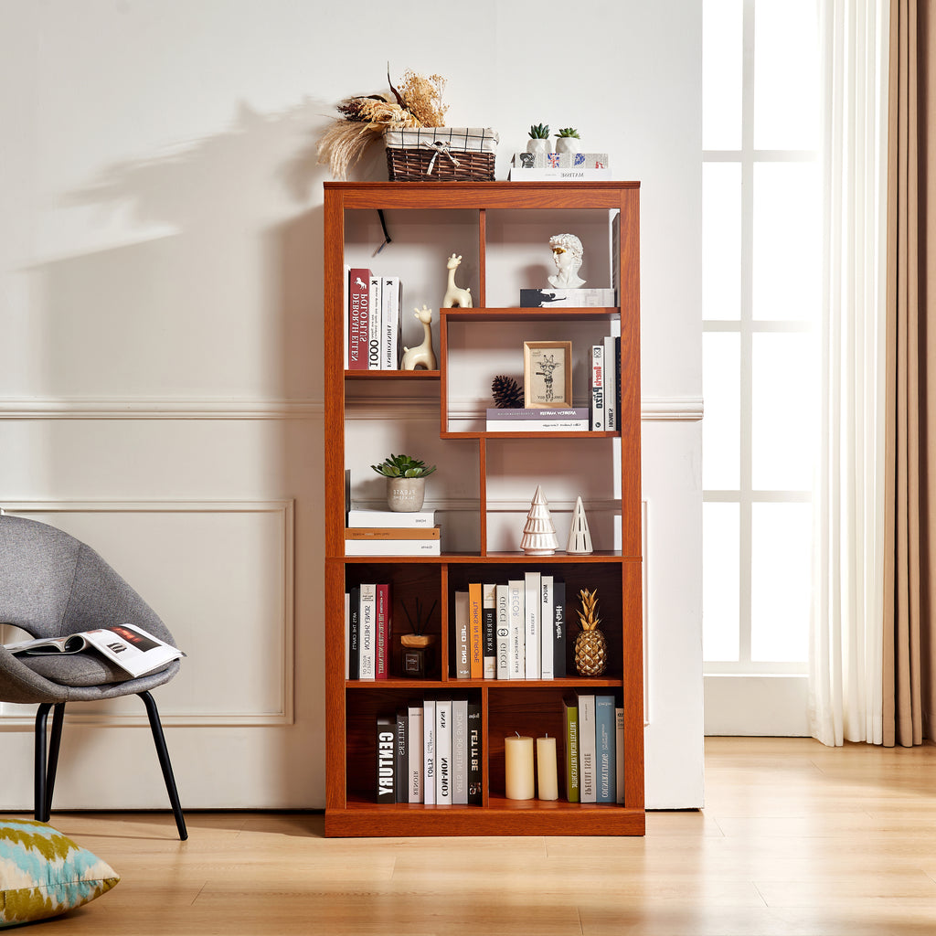Free Combination Wood Open Bookshelf, Multi Space Display Storage Cabinet, Easy to Assemble Freestanding Bookcase with Anti-Tip Straps, Classified Storage Organizer for Living Room Bedroom Home Office