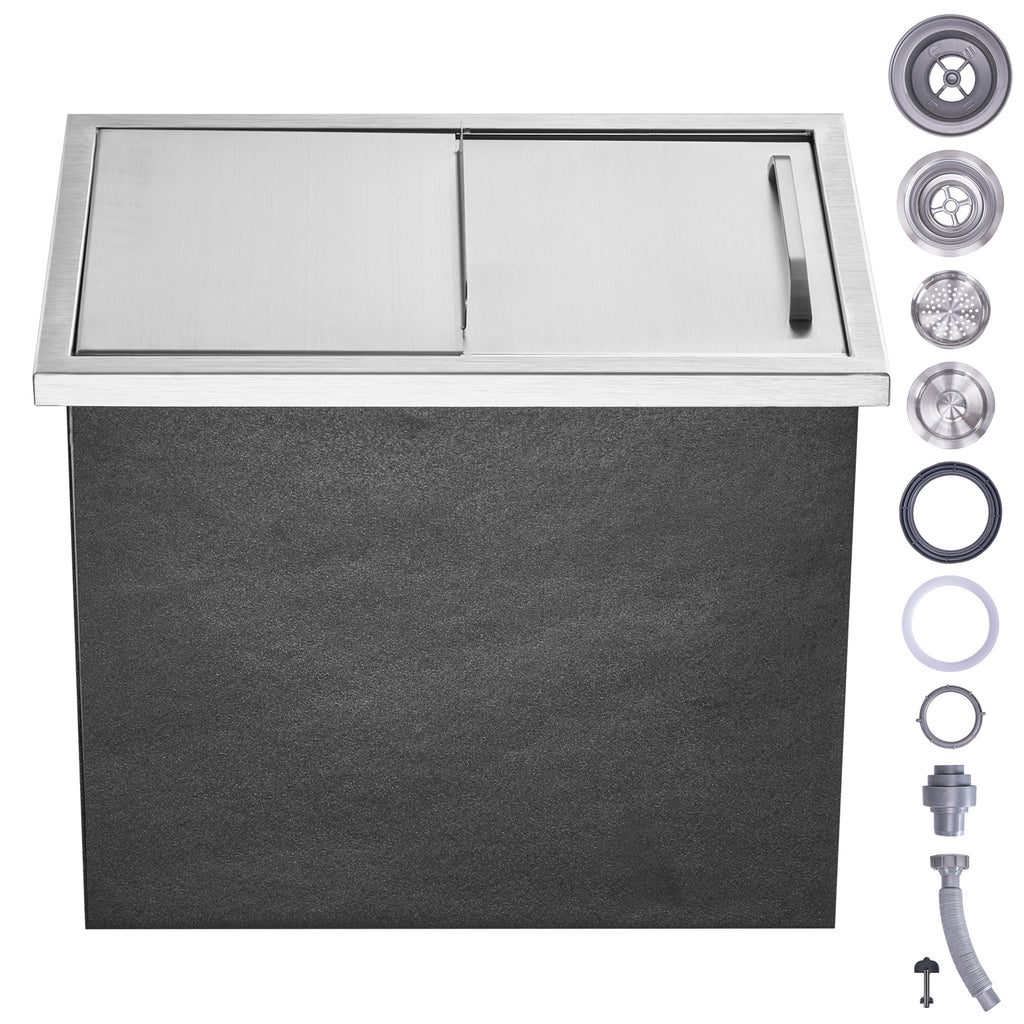 Drop in Ice Chest, 18'L x 12'W x 14.5'H Stainless Steel Ice Cooler, Commercial Ice Bin with Sliding Cover, 40.9 qt Outdoor Kitchen Ice Bar, Drain-pipe and Drain Plug Included, for Cold Wine Beer