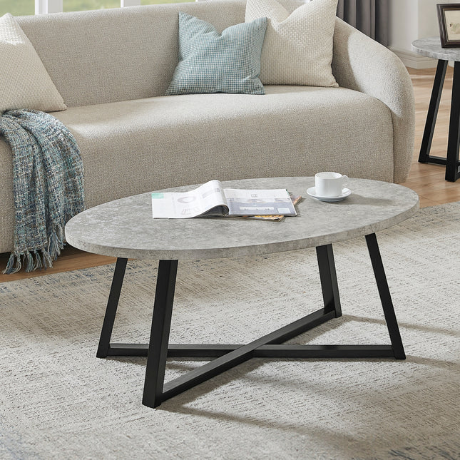 Modern Harmony Wood Oval Coffee Table, Faux Concrete Gray