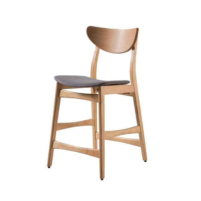 Elegant Counter Height Chair with Cushioned Seat in Dark Grey Fabric and Wood Frame