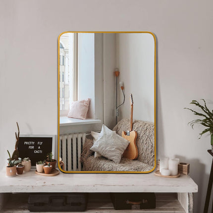 24x32 Inch Gold Metal Framed Rectangular Bathrrom Mirror for Wall.