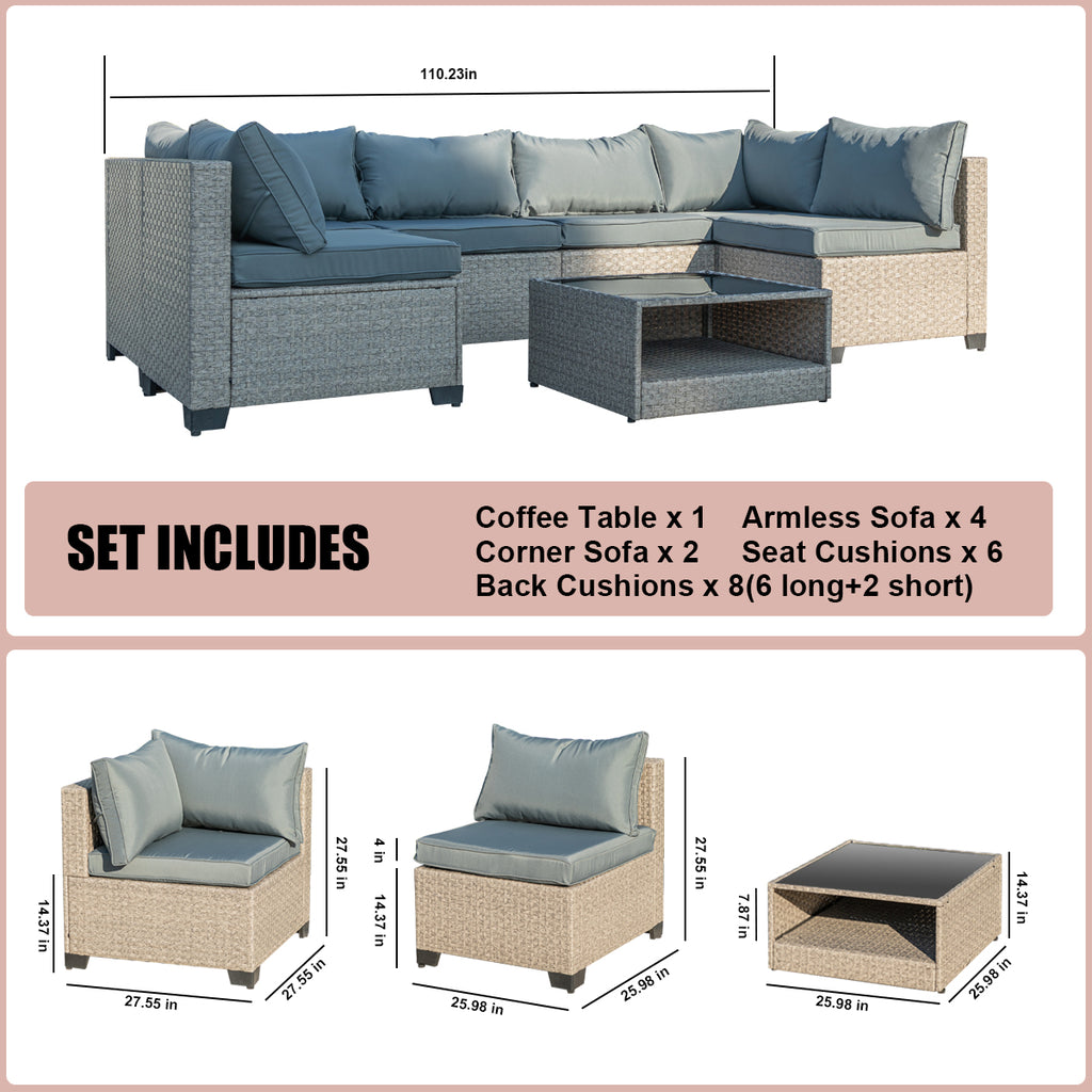 Alicante 7-Piece Boho Sectional Conversation Set, Grey