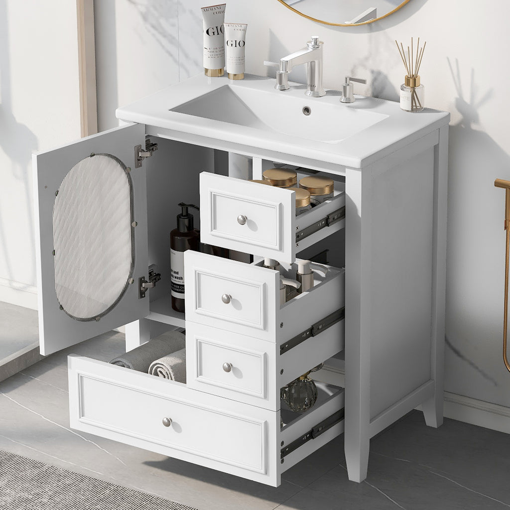 Giotto Three-Drawer Bathroom Vanity with Sink, White, 30 in
