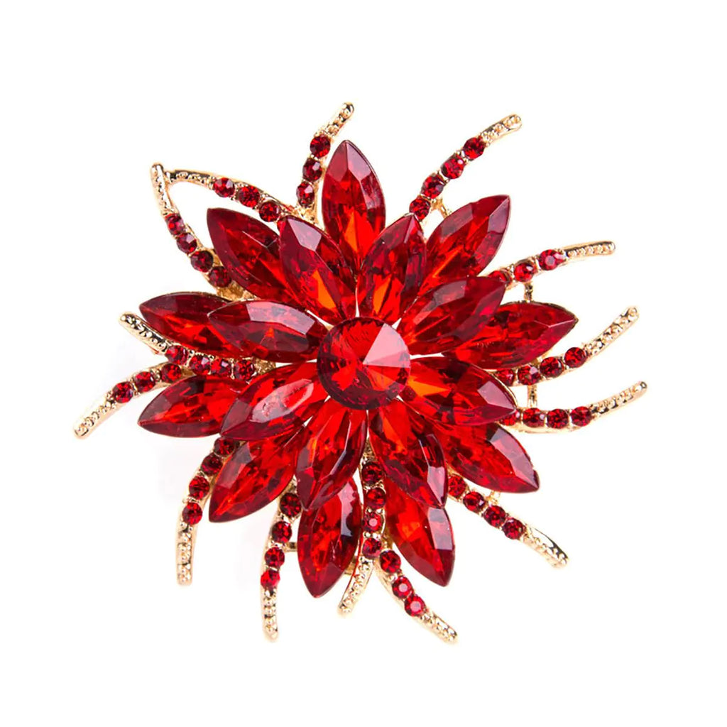 Rhinestone Sunflower Brooch Pin for Women Christmas Brooch Red Black Purple Large Flower Brooch Snowflake Brooch Marquise Wreath Brooches Jewelry (Red Brooch E)