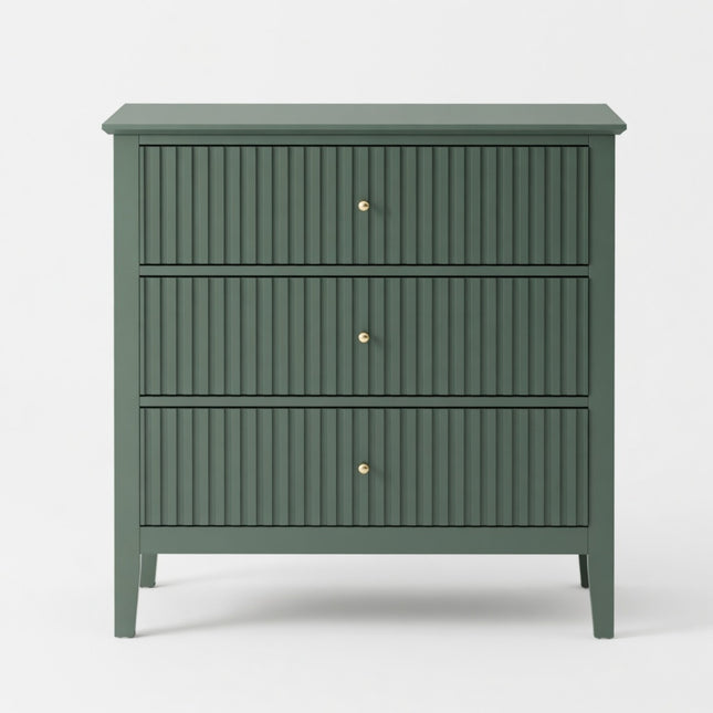 Modern Green Fluted 3-Drawer Nightstand, 32' Wide with Soft-Close Slides, Blush Green Finish, Engineered Wood
