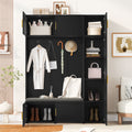 U-Can American Style 4-in-1 Hall Tree with Padded Bench, 4 Hooks, and Multi-Tier Storage Shelves