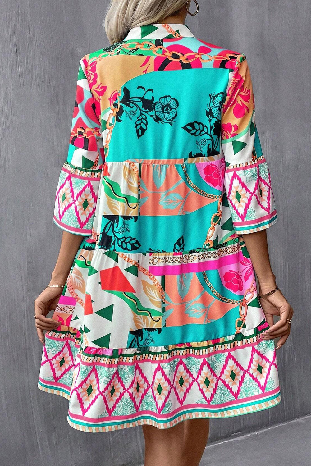 Multicolour Boho Abstract Print Flowy Tiered Dress - Eloy Royal