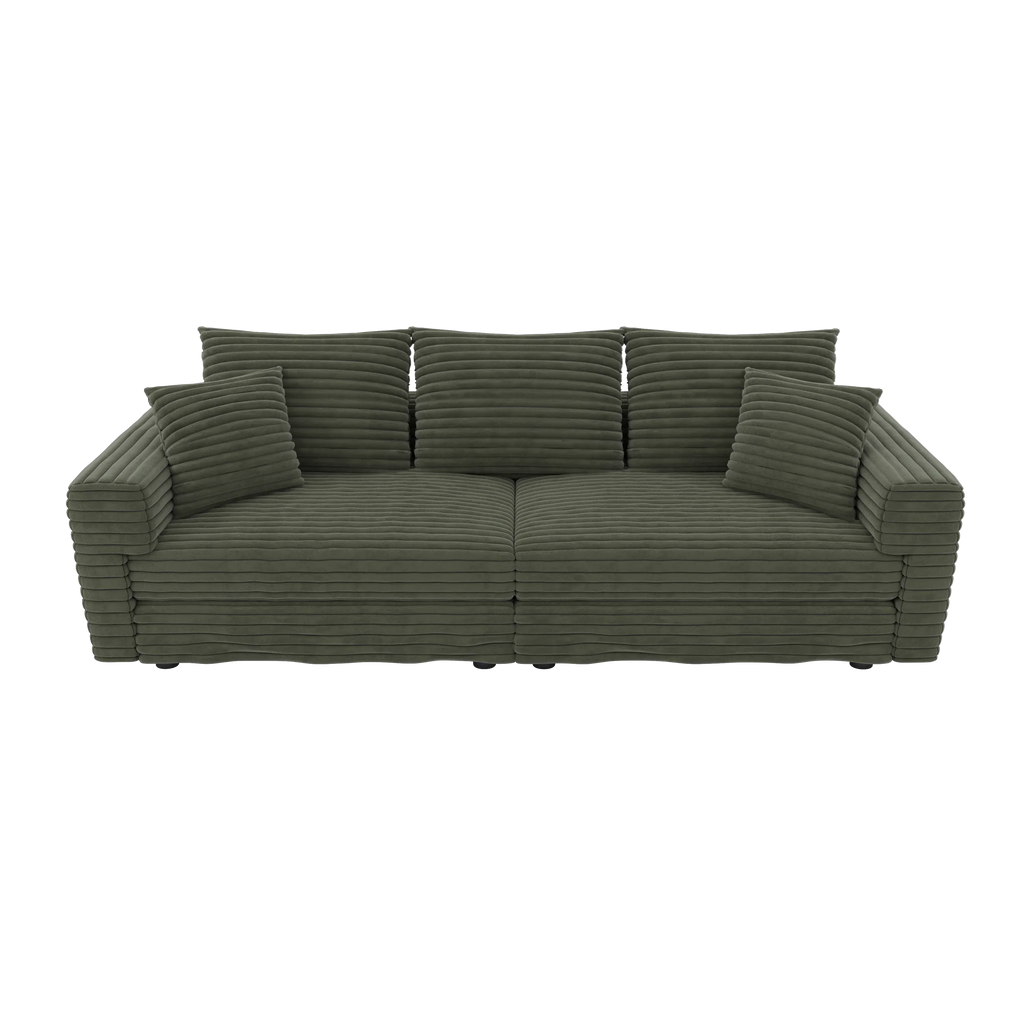 82.7 'Plush Corduroy 3-Seat Sofa,Modern Comfy Upholstered Sofa Cloud Couch,Deep Seat Couches with Soft Pillows and 3 Ottomans,Convertible Sofa Lounge Chair,Green - Eloy Royal