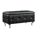 Black Tufted Bonded Leather Storage Bench with Crystal Decor, Upholstered Bedroom Bench Ottoman with Hidden Storage for Entryway Bed End Living Room