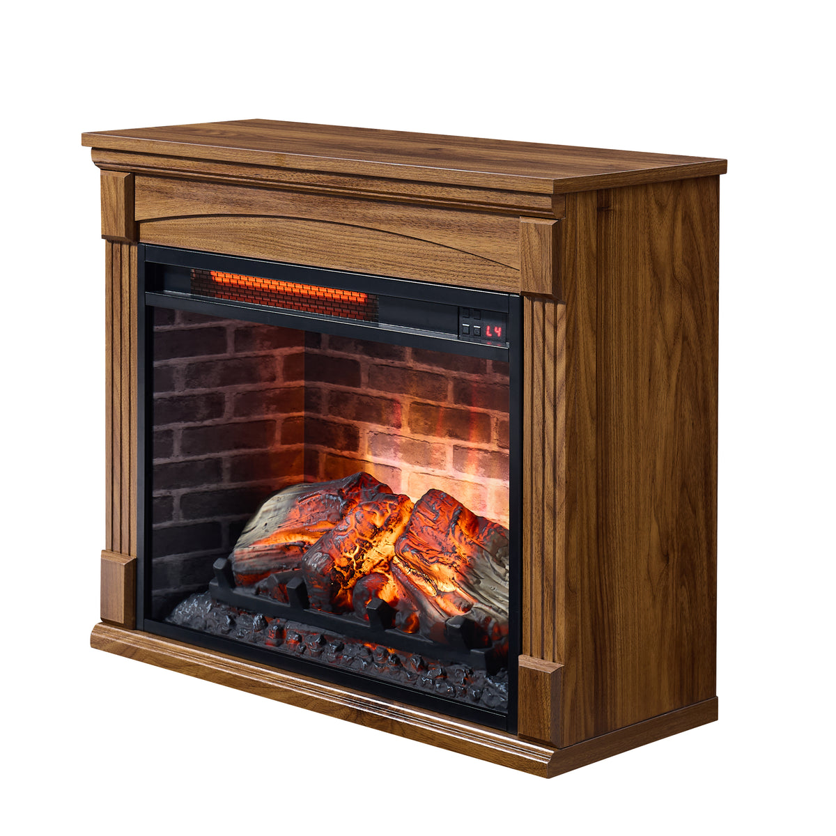 28 inch Electric Fireplace with Mantel, 23 Inch Infrared Quartz Fireplace Heater, Realistic Log & Brick Flame Effect.Freestanding Wooden Fireplace Cabinet for Living Room Bedroom