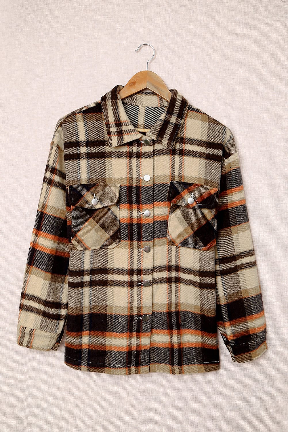 Wholesale Brown Plaid Button Up Long Sleeve Flannel Shacket - Eloy Royal