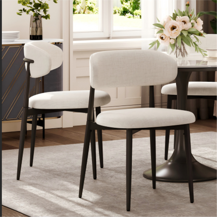 Dining Chairs Set of 2, Metal Kitchen Chairs with Modern Fabric Upholstered for Dining Room, Beige