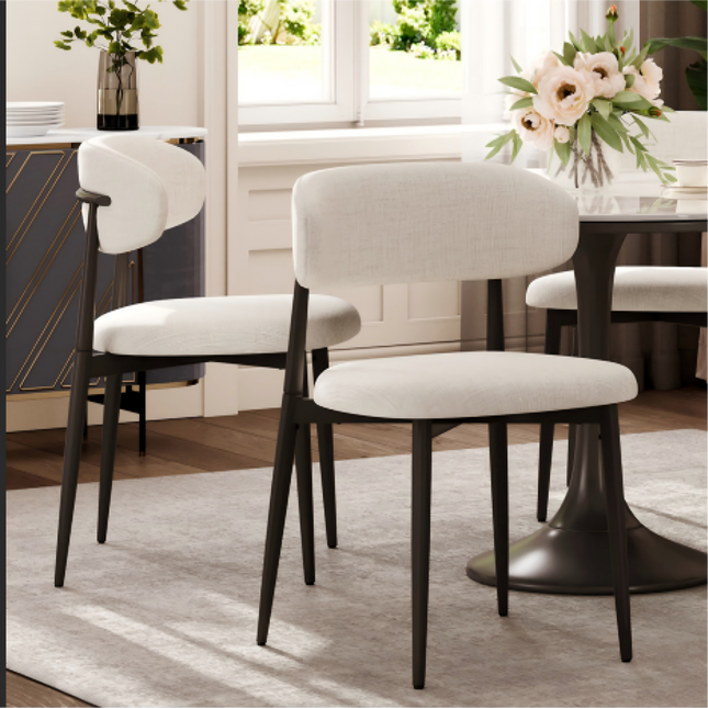Dining Chairs Set of 2, Metal Kitchen Chairs with Modern Fabric Upholstered for Dining Room, Beige