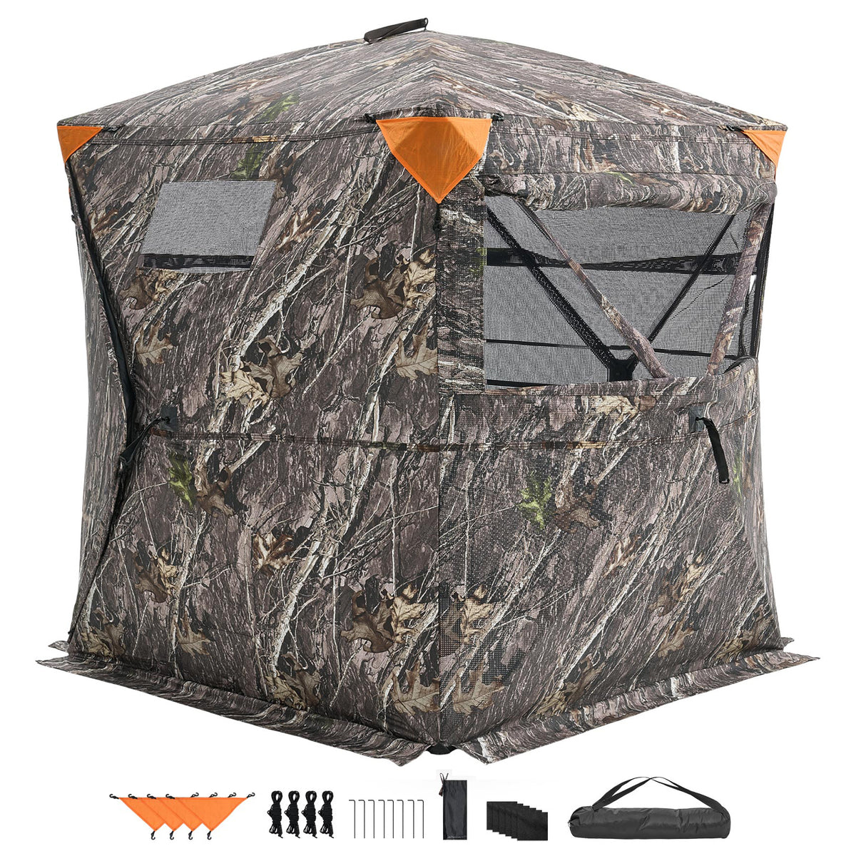 Hunting Blind, 270° See Through Ground Blind, 1-2 Person Pop Up Deer Blind for Hunting with Carrying Bag, Portable Resilient Hunting Tent, One-Way See-Through Mesh for Turkey and Deer Hunting