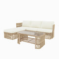 Outdoor PE Rattan Patio Furniture Set with Iron Frame in Dark Beige, Modular Conversation Sofa with Cushions and Coffee Table