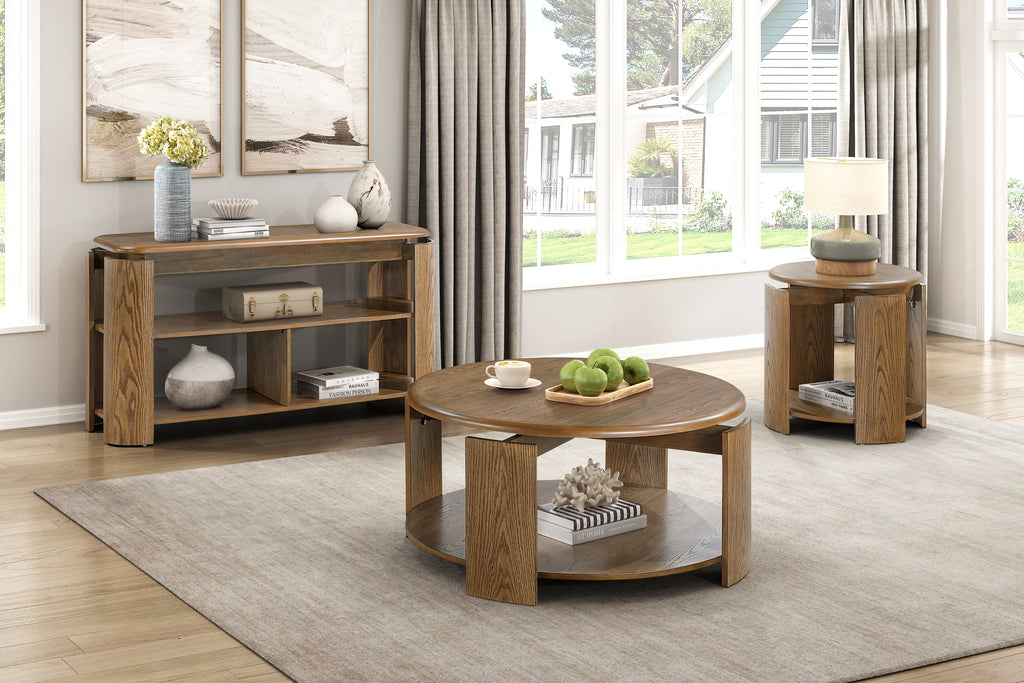 Stylish Brown Finish Living Room Coffee Table Set 3pc Coffee Table Sofa Table End Table with Bottom Shelves Furniture Occasional Table Set