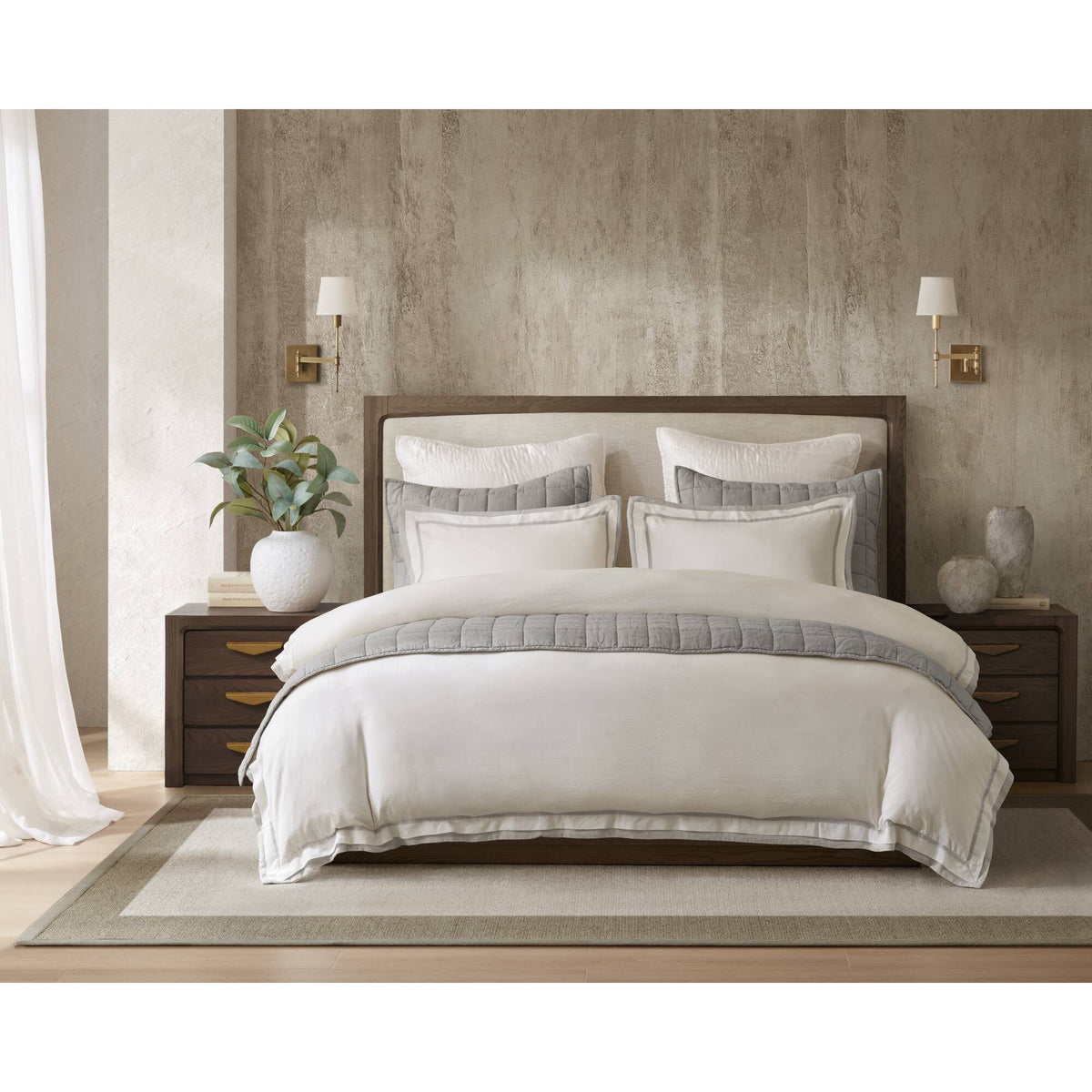 3 Pieces King/Cal King Duvet Cover Set,White+Gray