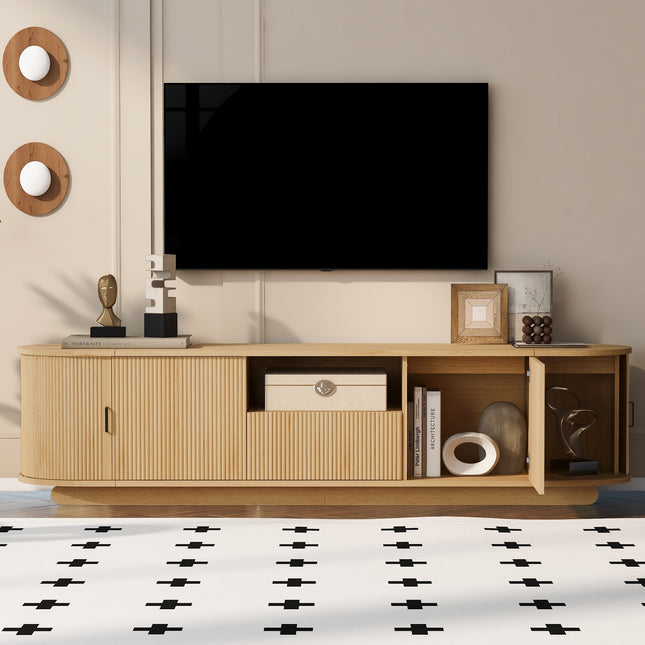 U-Can TV Stand with Open Shelf, Drawer, Cabinets, Hidden Sliding Storage, Rounded Corners, Waterproof , 78.7' W,  Fits 70'-75' TVs