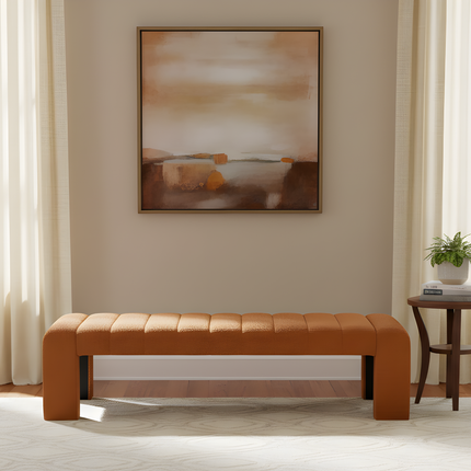 63-inch Modern Minimalist Multi-functional Boucle Bench. Orange.