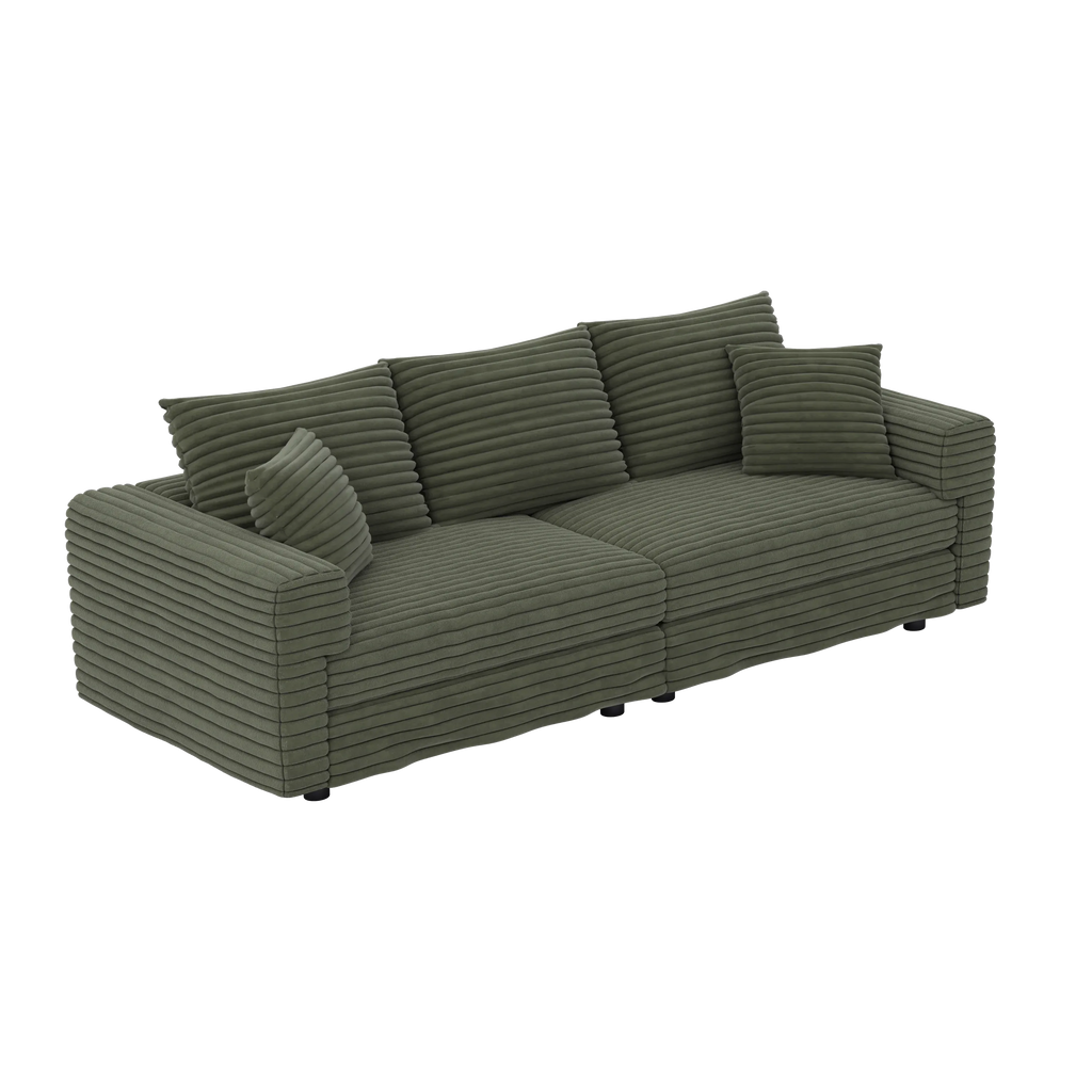 82.7 'Plush Corduroy 3-Seat Sofa,Modern Comfy Upholstered Sofa Cloud Couch,Deep Seat Couches with Soft Pillows and 3 Ottomans,Convertible Sofa Lounge Chair,Green - Eloy Royal