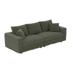 82.7 'Plush Corduroy 3-Seat Sofa,Modern Comfy Upholstered Sofa Cloud Couch,Deep Seat Couches with Soft Pillows and 3 Ottomans,Convertible Sofa Lounge Chair,Green - Eloy Royal