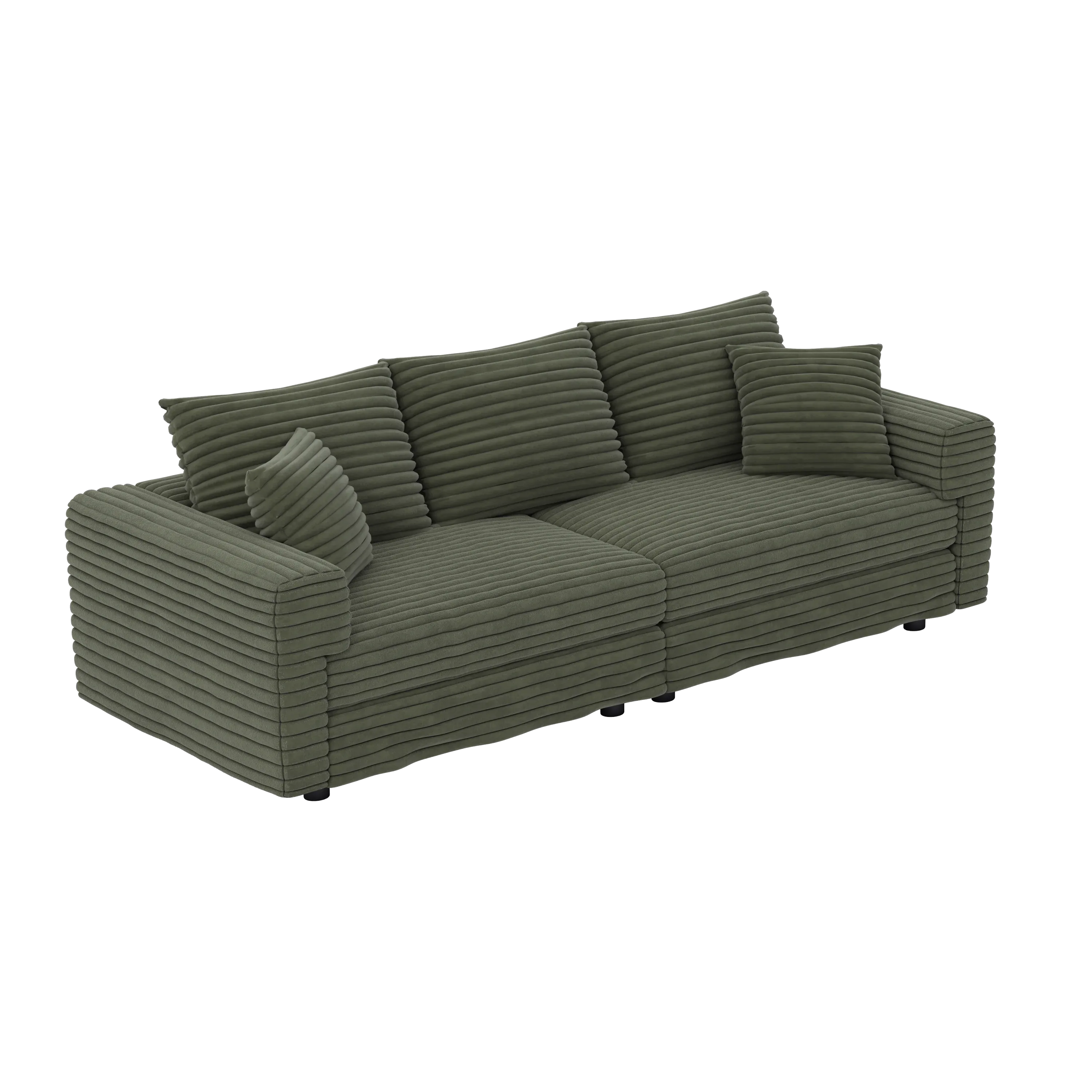 82.7 'Plush Corduroy 3-Seat Sofa,Modern Comfy Upholstered Sofa Cloud Couch,Deep Seat Couches with Soft Pillows and 3 Ottomans,Convertible Sofa Lounge Chair,Green - Eloy Royal