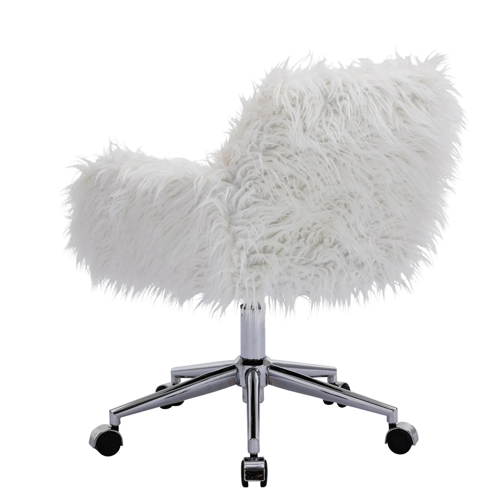 HengMing Modern Faux fur home office chair, fluffy chair for girls, makeup vanity Chair - Eloy Royal