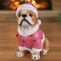 Christmas Pug Statue, Holiday Dog Figurine in Pink Santa Outfit
