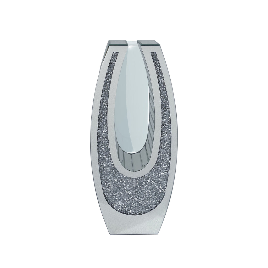 Silver U-shaped Floor Vase with Shattered Diamond Mirror Surface, Transparent Tempered Glass Tall Decorative Vase for Living Room or Hallway