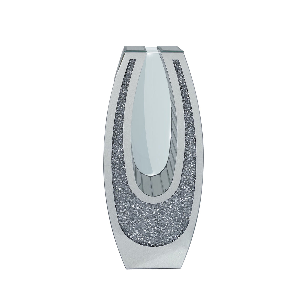 Silver U-shaped Floor Vase with Shattered Diamond Mirror Surface, Transparent Tempered Glass Tall Decorative Vase for Living Room or Hallway