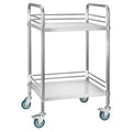 Stainless Steel Cart, 2-Tier Rolling Lab Utility Cart with Lockable Wheels, Medical Serving Trolley Clinic Tray, Heavy Duty Mobile Service Storage Tray for Hospital, Restaurant, Kitchen, Salon