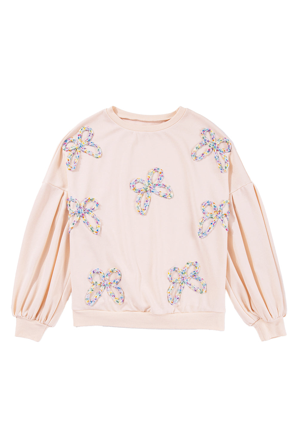 Light Pink Sweet Bow Lantern Sleeve Oversized Pullover Sweatshirt