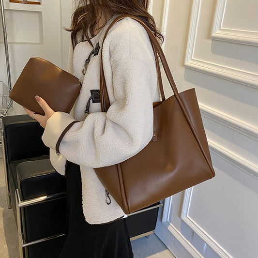 Casual Large Capacity Tote Bags For Women Fashion Solid Color Shopping Shoulder Bag With Wallet Ladies Handbag - Eloy Royal