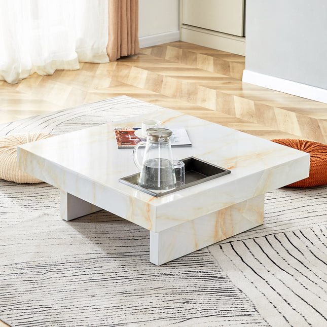 A modern and practical coffee table with imitation marble patterns, made of MDF material. The fusion of elegance and natural fashion 31.4'* 31.4'* 12 '