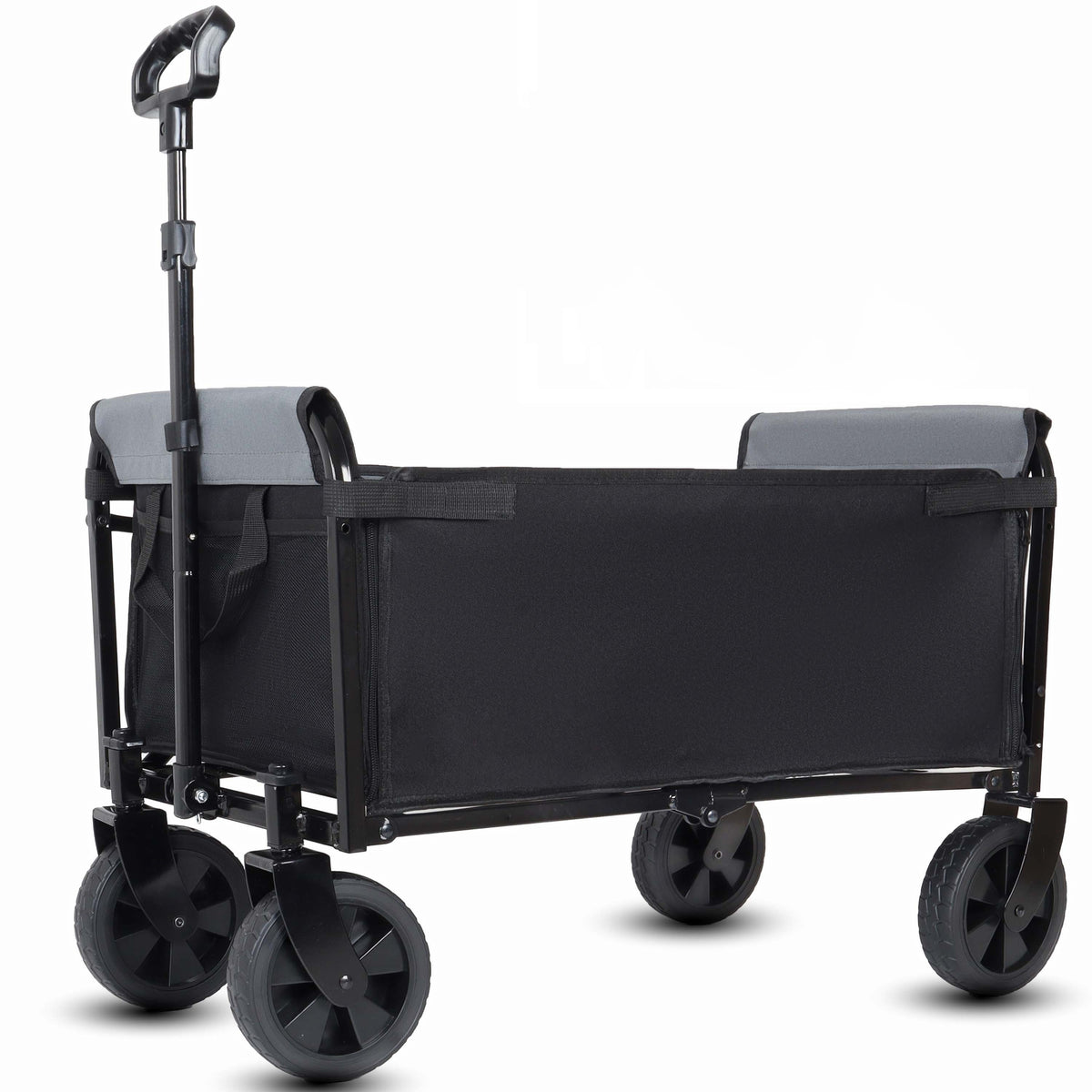 Collapsible Wagon with Wheels - 3 in 1 Lightweight Utility Camping Wagons Carts Foldable with 220lbs Weight Capacity, Cup Holders, for Pet Riding, Groceries, Camping, Shopping (Black)