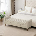 65.55' Wide Modern Upholstered  Storage Bench , Napped fabric Bed End Foot Stool With Rolled Armrest, Bench Daybed With Rubberwood Legs For Living Room, Entryway, Dormitory, Bedroom,Griege