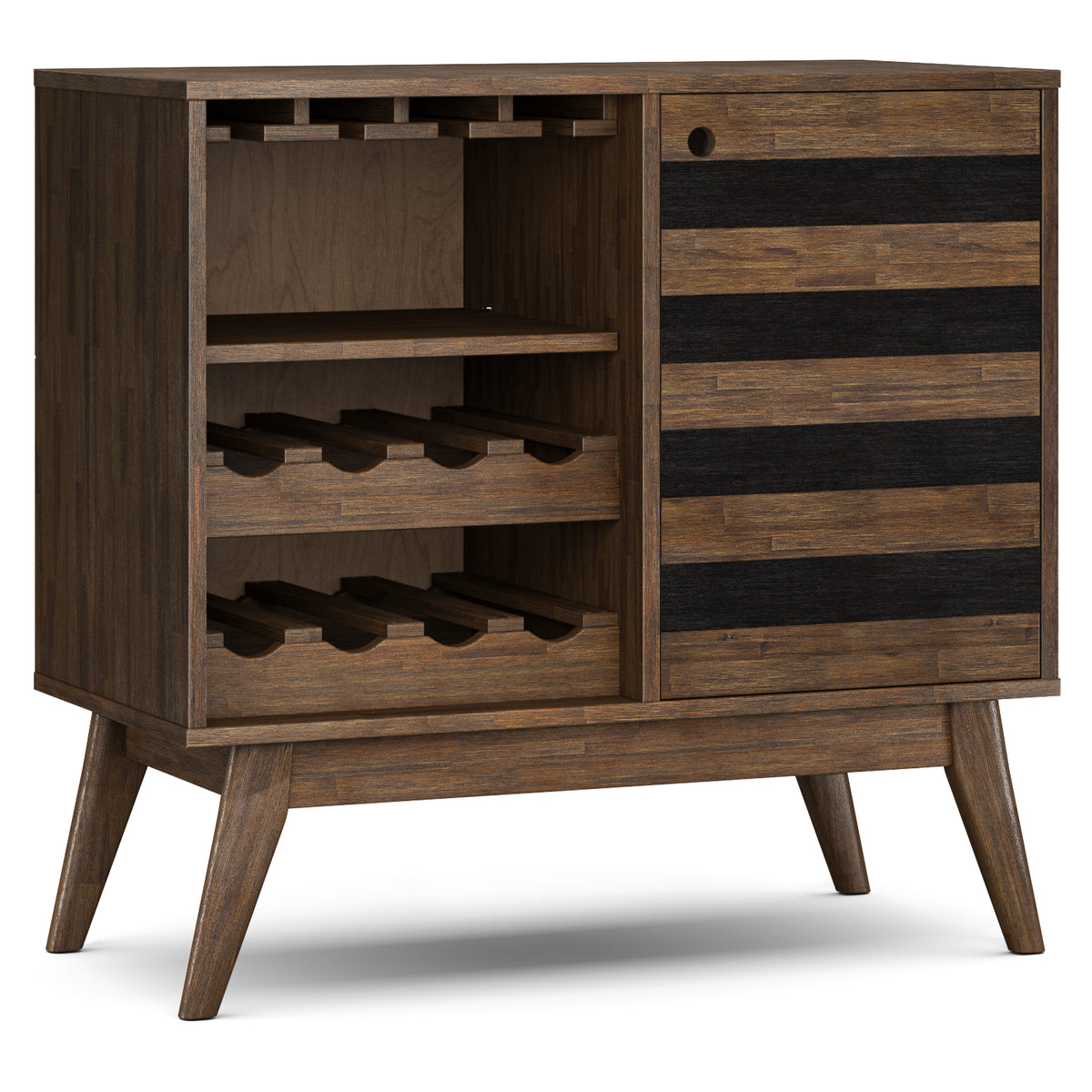 Clarkson Mid Century Wine Cabinet in Rustic Natural Aged Brown Acacia Wood, 17' D x 39' W x 36' H