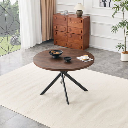 Round Foldable Dining Table for Small Spaces - MDF Material, Perfect for Dining Room, Tea Room & Cafe (Dark Walnut, 1Table)