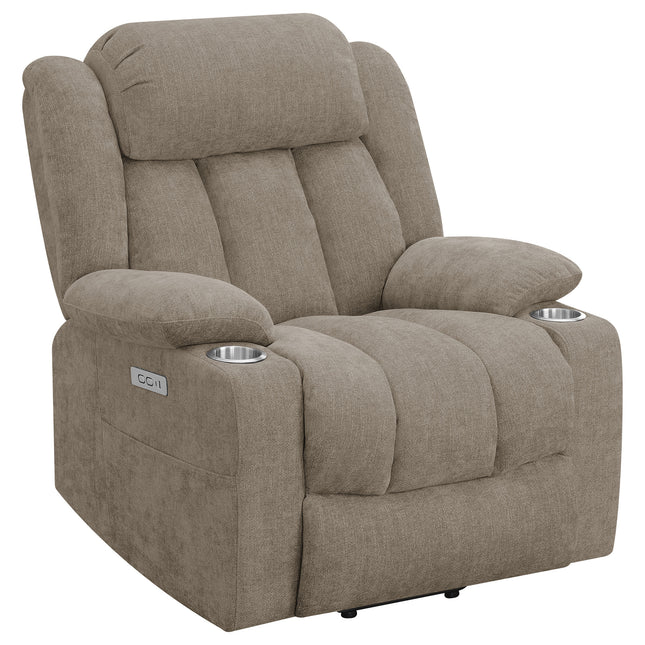 Beca Camel Upholstered Power Lift Recliner with USB Port and Cupholders, Camel Fabric, 42.5H x 39.75W x 37D inches
