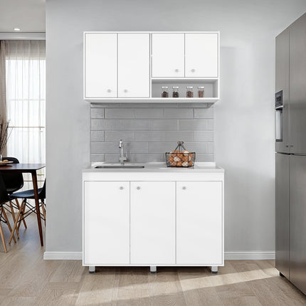 Cohoe Kitchen Cabinet Set, 7 Doors, 8 Shelves, White