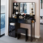 41' Large Size Left Drawer Desktop Vanity Table+Cushioned Stool Dresser Set, 2 AC+2 USB Power Station, Hair Dryer Stand, Extra Large Touch Control LED Mirror, 3-color Switch, EPA, GCC, UL Certificate - Eloy Royal