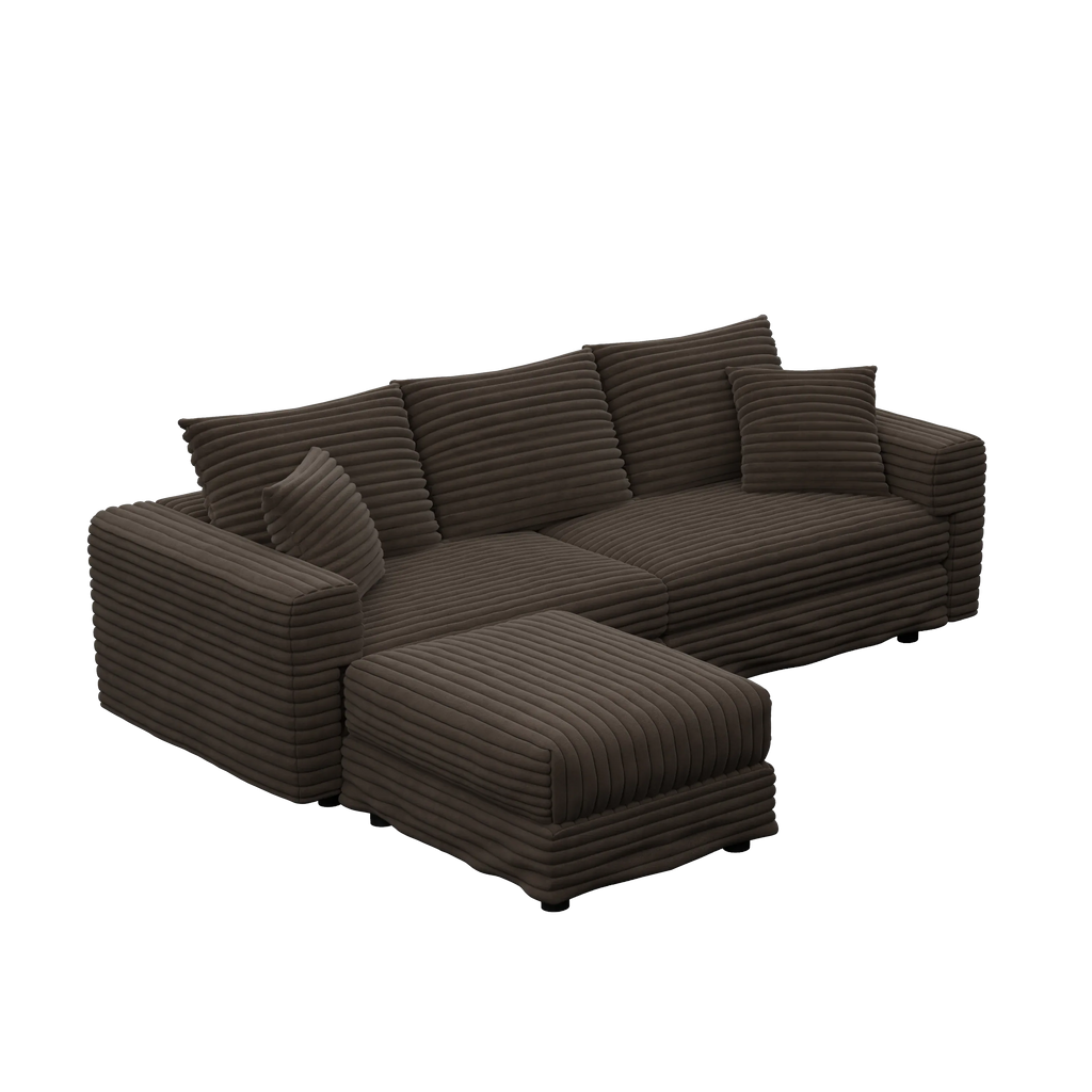 82.7 'Plush Corduroy 3-Seat Sofa,Modern Comfy Upholstered Sofa Cloud Couch,Deep Seat Couches with Soft Pillows and 1 Ottomans,Convertible Sofa Lounge Chair,Camel - Eloy Royal