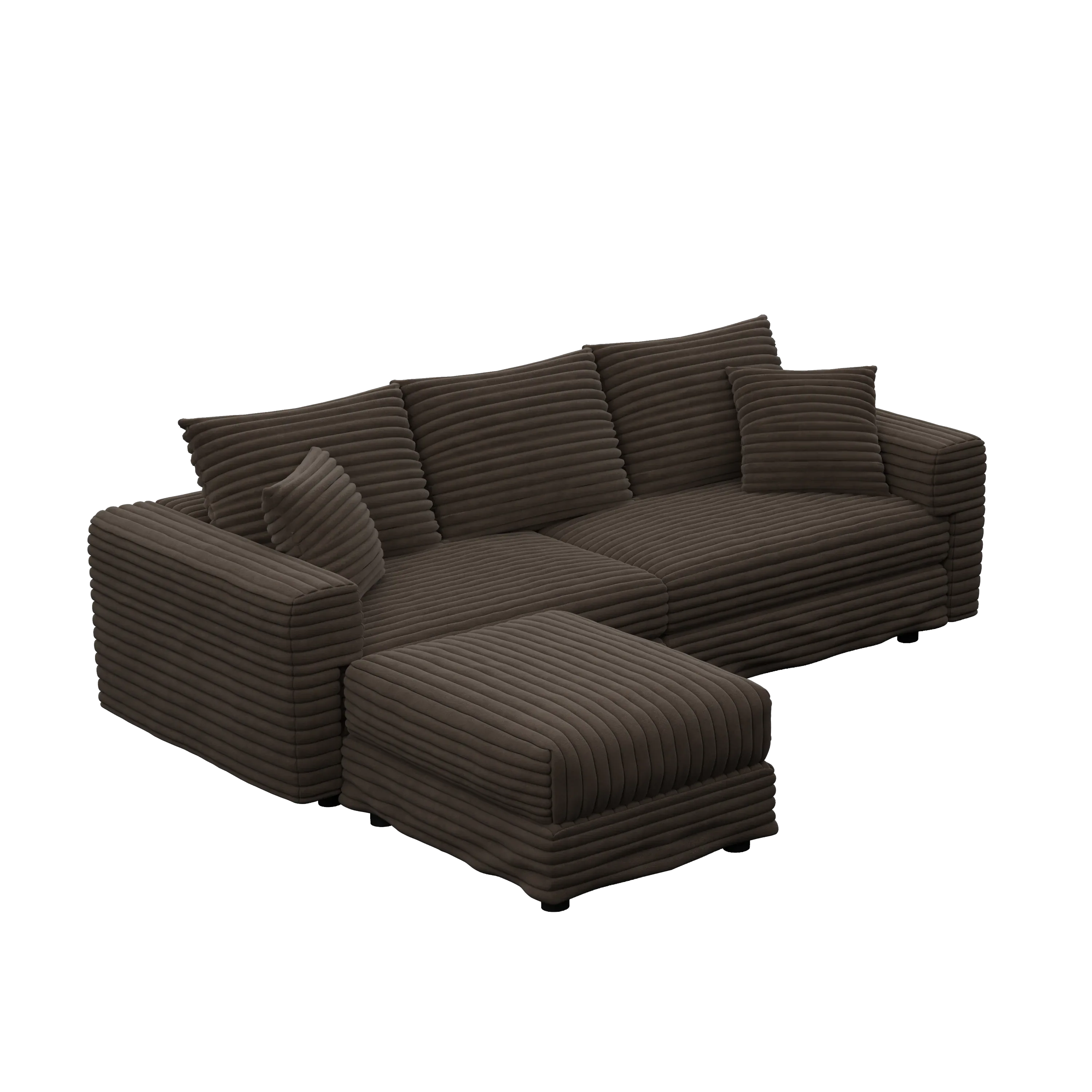 82.7 'Plush Corduroy 3-Seat Sofa,Modern Comfy Upholstered Sofa Cloud Couch,Deep Seat Couches with Soft Pillows and 1 Ottomans,Convertible Sofa Lounge Chair,Camel - Eloy Royal